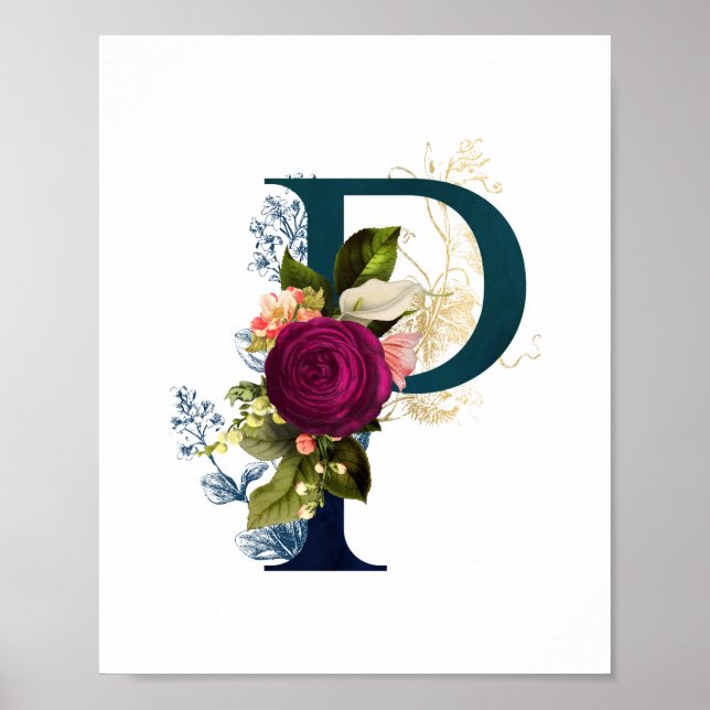 Finare Blommigt Monogram Brev P Poster (Framsidan)