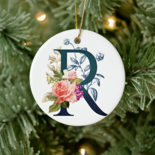 Finare Blommigt Monogram Brev R Julgransprydnad Keramik