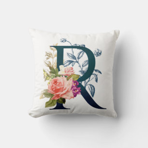 Finare Blommigt Monogram Brev R Kudde