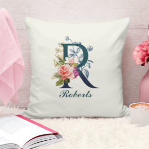 Finare Blommigt Monogram Brev R Kudde