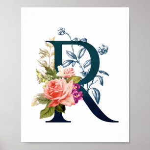 Finare Blommigt Monogram Brev R Poster