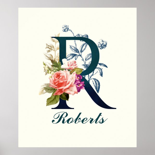 Finare Blommigt Monogram Brev R Poster (Framsidan)