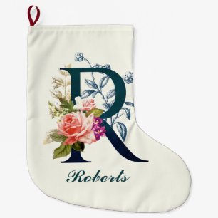 Finare Blommigt Monogram Brev R Stor Julstrumpa