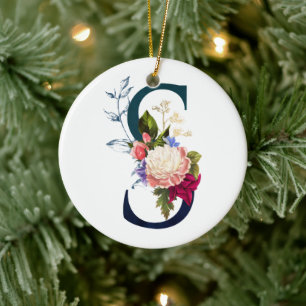 Finare Blommigt Monogram Brev S Julgransprydnad Keramik