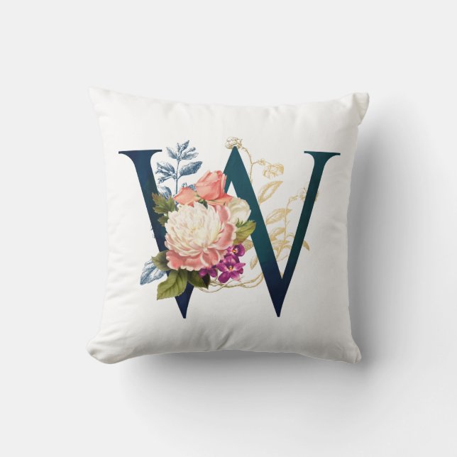 Finare Blommigt Monogram Brev W Kudde (Framsida)