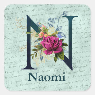 Finare Blommigt Monogram Initial N Fyrkantigt Klistermärke