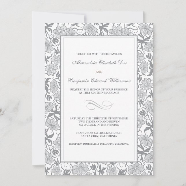 Finare Blommigt Platinum Wedding bjudande Inbjudningar (Framsida)