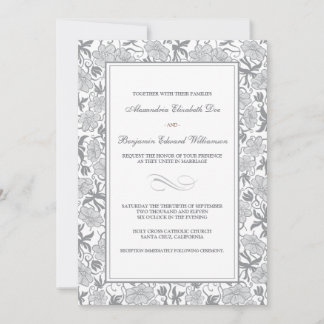 Finare Blommigt Platinum Wedding bjudande Inbjudningar