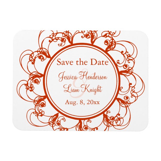 Finare Blommigt Spara datum magneter (orange) (Horisontell)