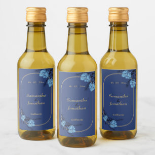 Finare Blue Flower Bröllop Mini Flaska Vin Vinetikett