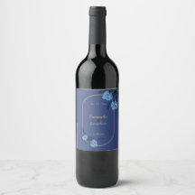 Finare Blue Flower Bröllop Vin-etikett