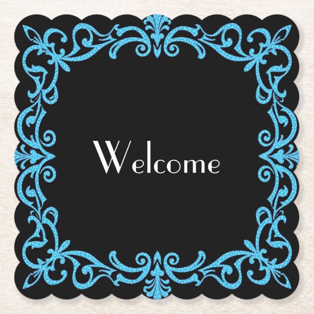 Finare Blue Gräns "Welcome" Papper Underlägg (Framsida)