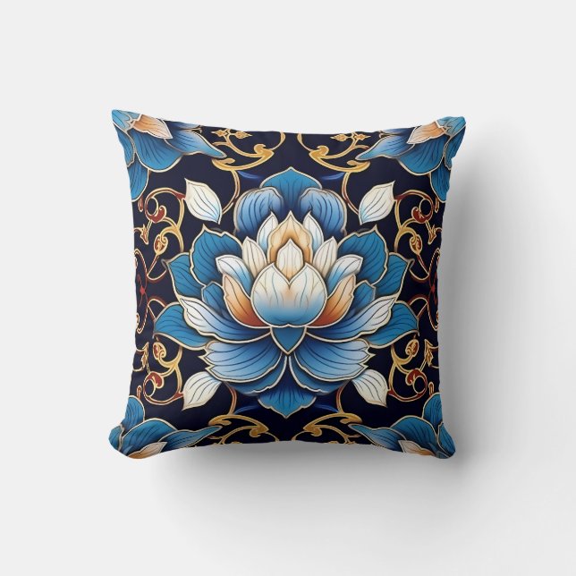 Finare Blue Lotus Tile Mönster Kudde (Framsida)