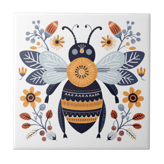 Finare Boho honey Bee Scandinavian Folk Art Kakelplatta (Framsidan)