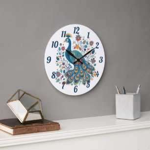 Finare Boho Peacock Scandinavian Folk Art Stor Klocka