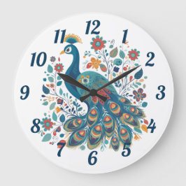 Finare Boho Peacock Scandinavian Folk Art Stor Klocka