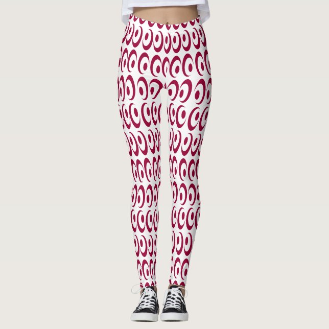 Finare Bright Vibrant Crazy Red Swirls Designad Leggings (Framsida)