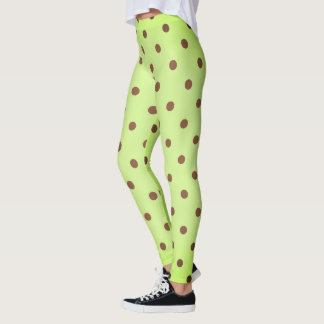 Finare Brown och Ljust grönt Retro Polka Dot Leggings