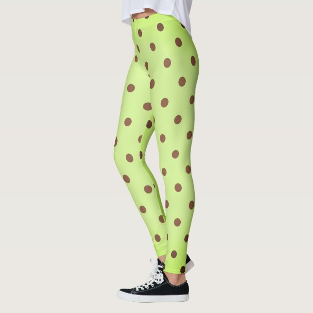 Finare Brown och Ljust grönt Retro Polka Dot Leggings (Vänster)