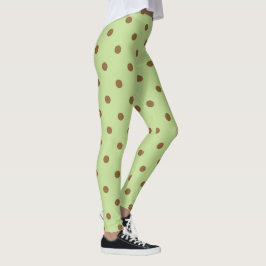 Finare Brown och Oliv grönt Retro Polka Dot Leggings
