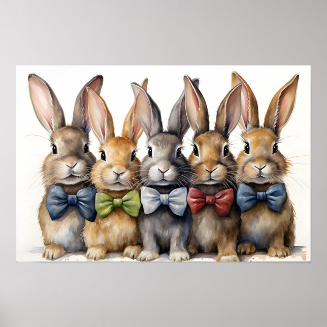 Finare Bunny Bow Tie Watercolor Poster (Framsidan)