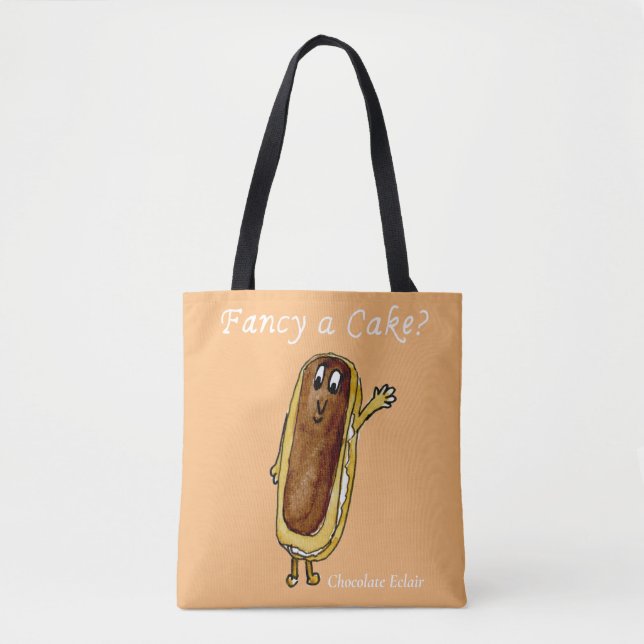Finare Cake Funny Chocolate Eclair Quirky Art Humo Tygkasse (Framsida)