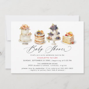 Finare Cakes Cute Bakery Dessert Theme Baby Shower Inbjudningar