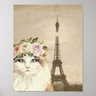 Finare Cat & Eiffel Torn Art-utskrift Poster