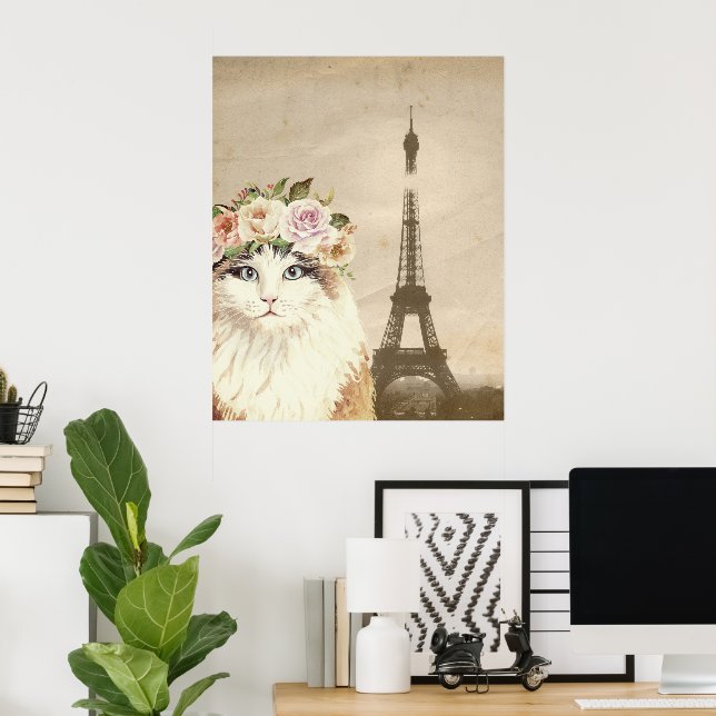 Finare Cat & Eiffel Torn Poster (Hemmakontoret)