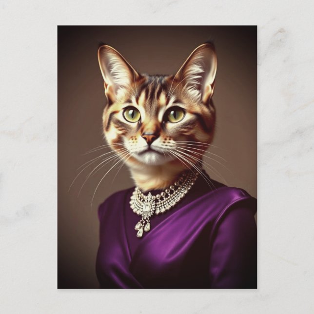Finare Cat med Lila Dress Vykort (Framsida)