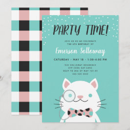 Finare Cat Turquise Barns födelsedag Party Inbjudningar