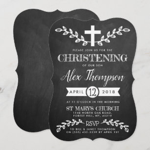 Finare Chalkboard Kor & Foliage Christening Inbjudningar