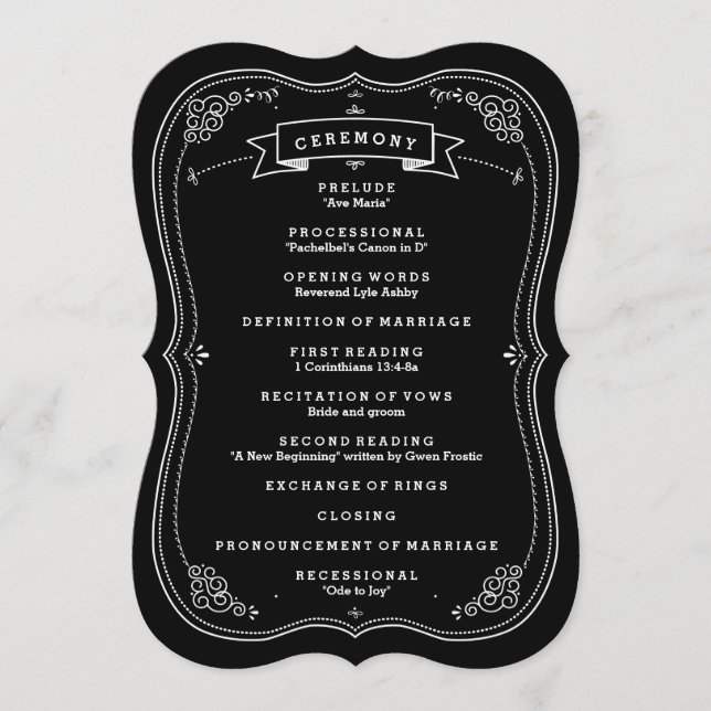 Finare Chalkboard Vintage bröllop Program (Framsida)