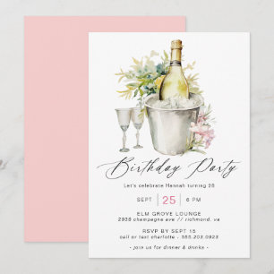 Finare Champagne   Cute Girly Rosa Kvinnor födelse Inbjudningar