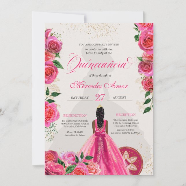 Finare Charra Rosa Guld Ro Land Quinceanera I Inbjudningar (Framsida)