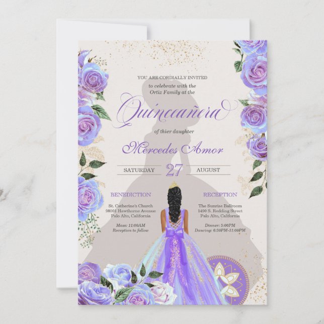 Finare Charro Lavender Blue Quinceanera-inbjudan Inbjudningar (Framsida)