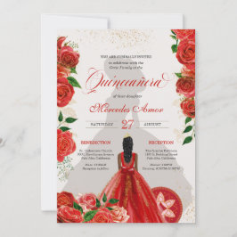 Finare Charro Röd ros Quinceanera-inbjudan Inbjudningar