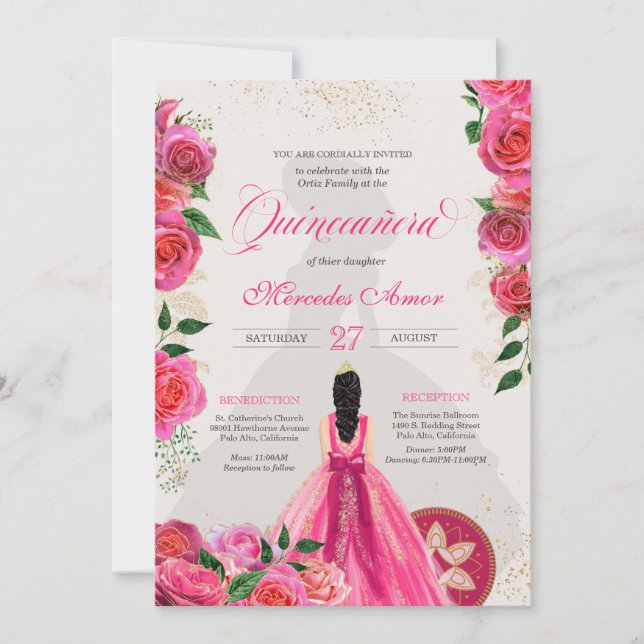 Finare Charro Shock rosa Ro Western Quinceanera i Inbjudningar (Framsida)