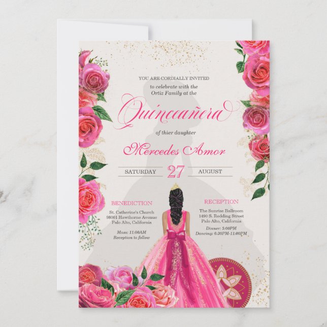 Finare Charro Shock rosa Ro Western Quinceanera Inbjudningar (Framsida)
