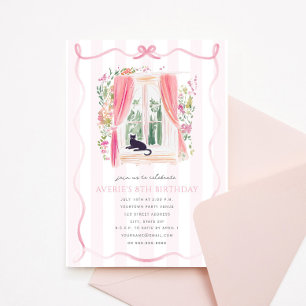 Finare Chateau Rosa Ribbon Coquette Cat Birthday Inbjudningar