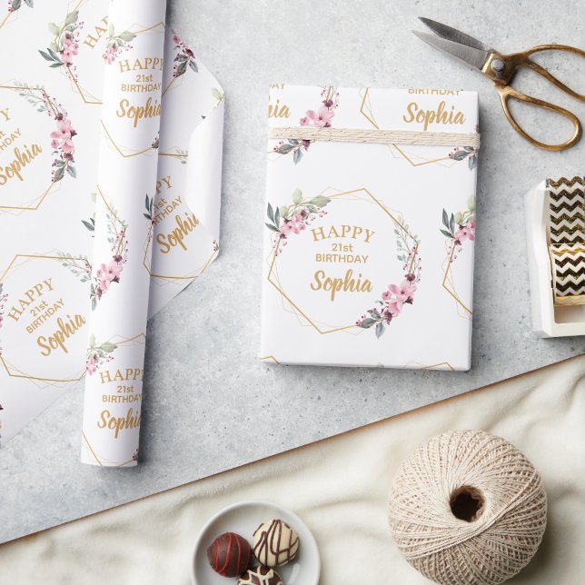 Finare Cherry Blommar 21:a födelsedag Papper Presentpapper (Elevate Your Gift with Floral Elegance! 🌸✨)