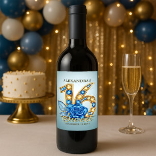 Finare Chic Blue Ro Guld Gemstone Sweet 16 Vinflaska Etikett
