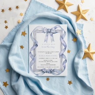 Finare Chic Coquette Blue Bow Boy Shower Inbjudningar