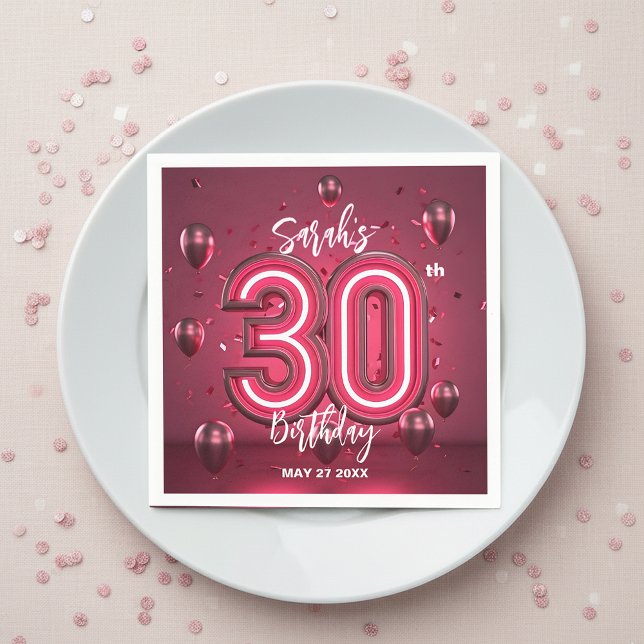 Finare Chic Glam Metallic Neon Rosa 30års födelsed Pappersservett (Skapare uppladdad)