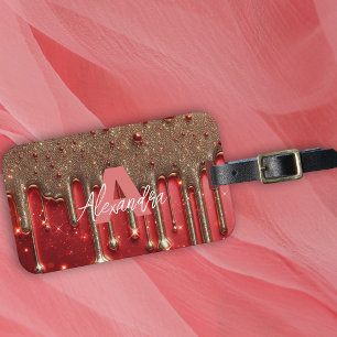 Finare Chic Glam Red Paint Drift Namn Monogram Bagagebricka