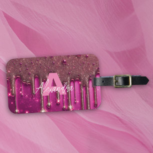 Finare Chic Glam Rosa Paint Drip Namn Monogram Bagagebricka