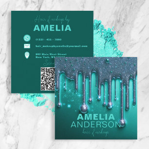 Finare Chic Glam Teal Grönt Paint Drift Hair Makeu Fyrkantigt Visitkort