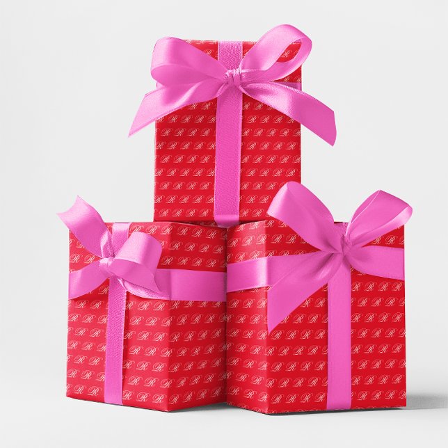 Finare Classic Calligraphy Monogram Bright Red Presentpapper (Fancy Classic Calligraphy Monogram Bright Red Wrapping Paper)