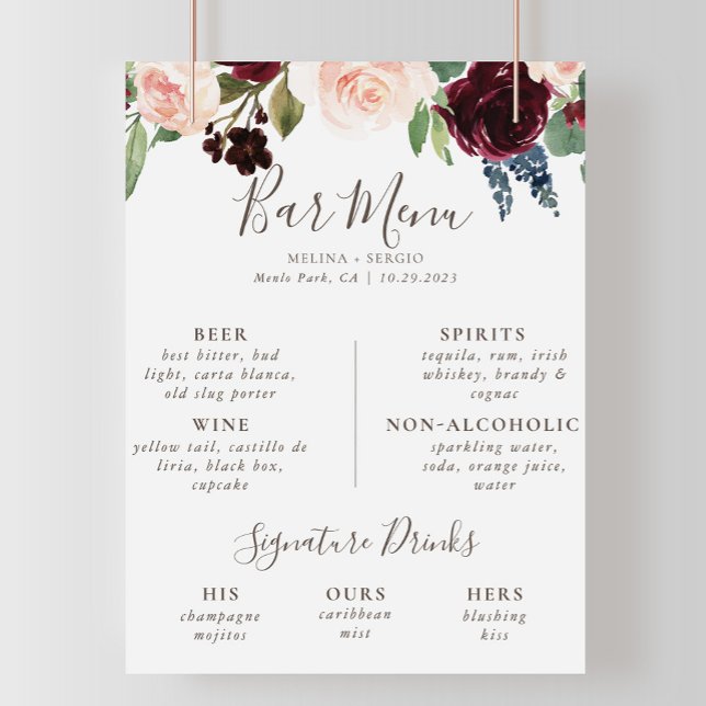 Finare Classic Flowers Bröllop Pub Menu Poster (Skapare uppladdad)