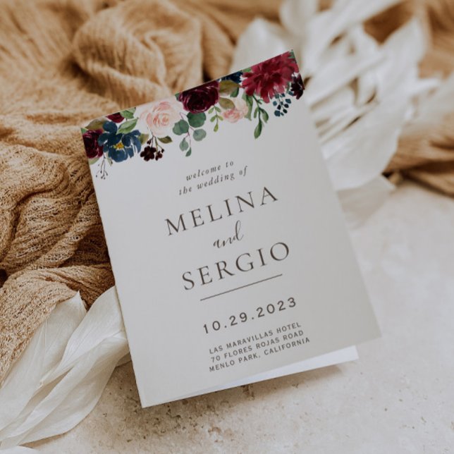 Finare Classic Flowers Folded Bröllop Program (Skapare uppladdad)